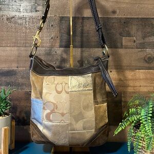 Coach Patchwork Brown Gold Brass Y2K Classic Signature C Shoulder Bag